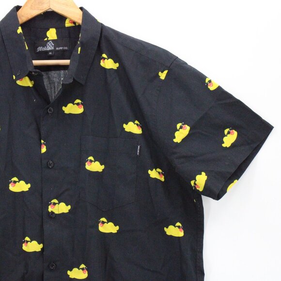 Vintage Molokai Surf Shirt Mens Black Short Sleeve Bath Duck Graphic Collared XL - Picture 2 of 9